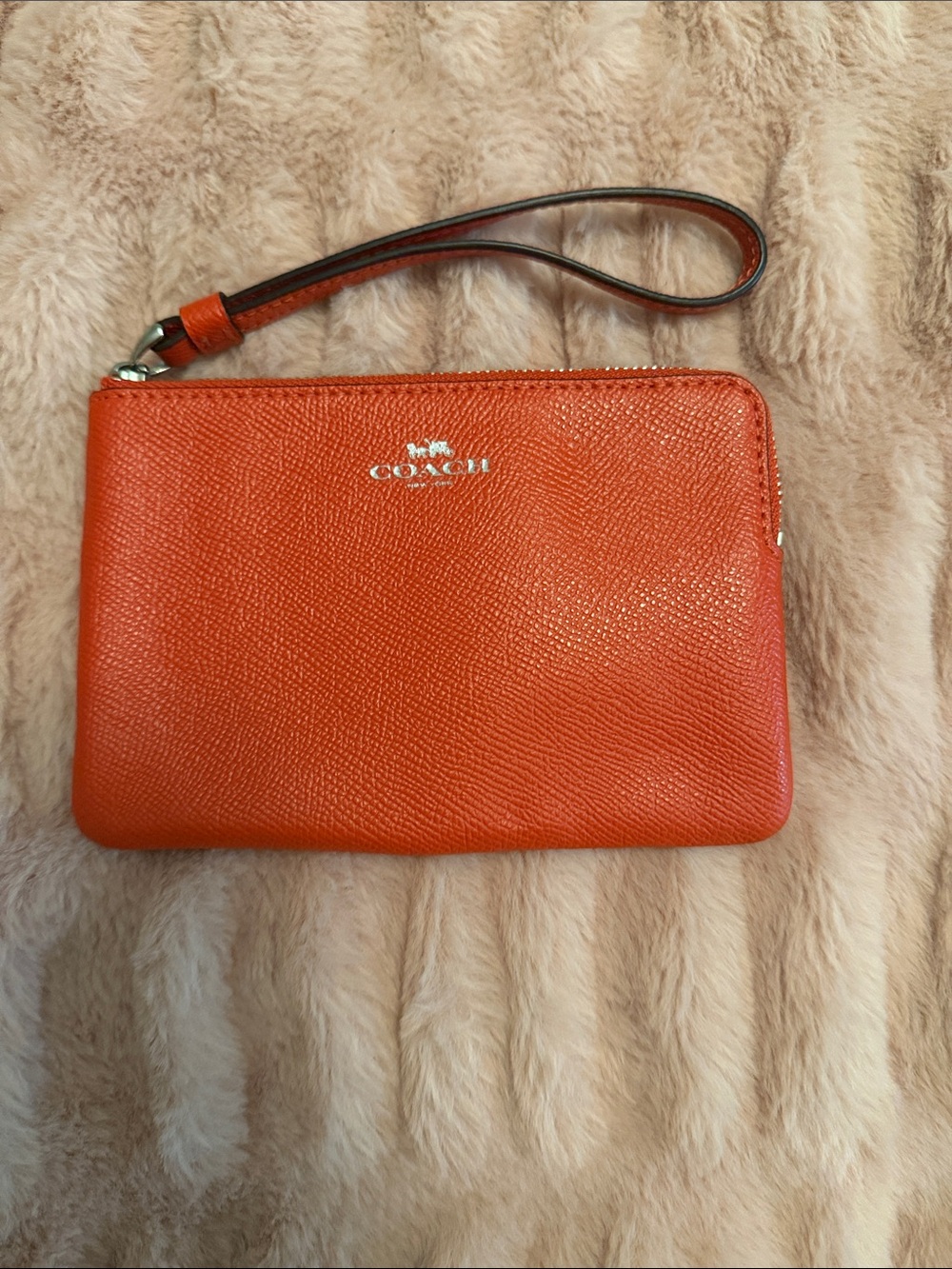Coach red Pebbled Leather Wristlet Clutch